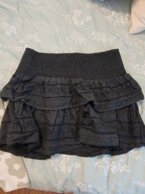 American Eagle Outfitters Black Tiered Eyelet Ruffle Mini Skirt